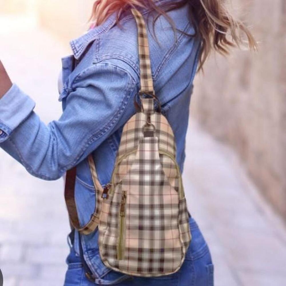 Tan and cream gingham crossbody